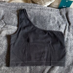 JoyLab Black Ribbed One-Shoulder Crop Top